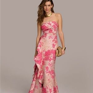 Donna Karan Strapless Pink Floral Dress